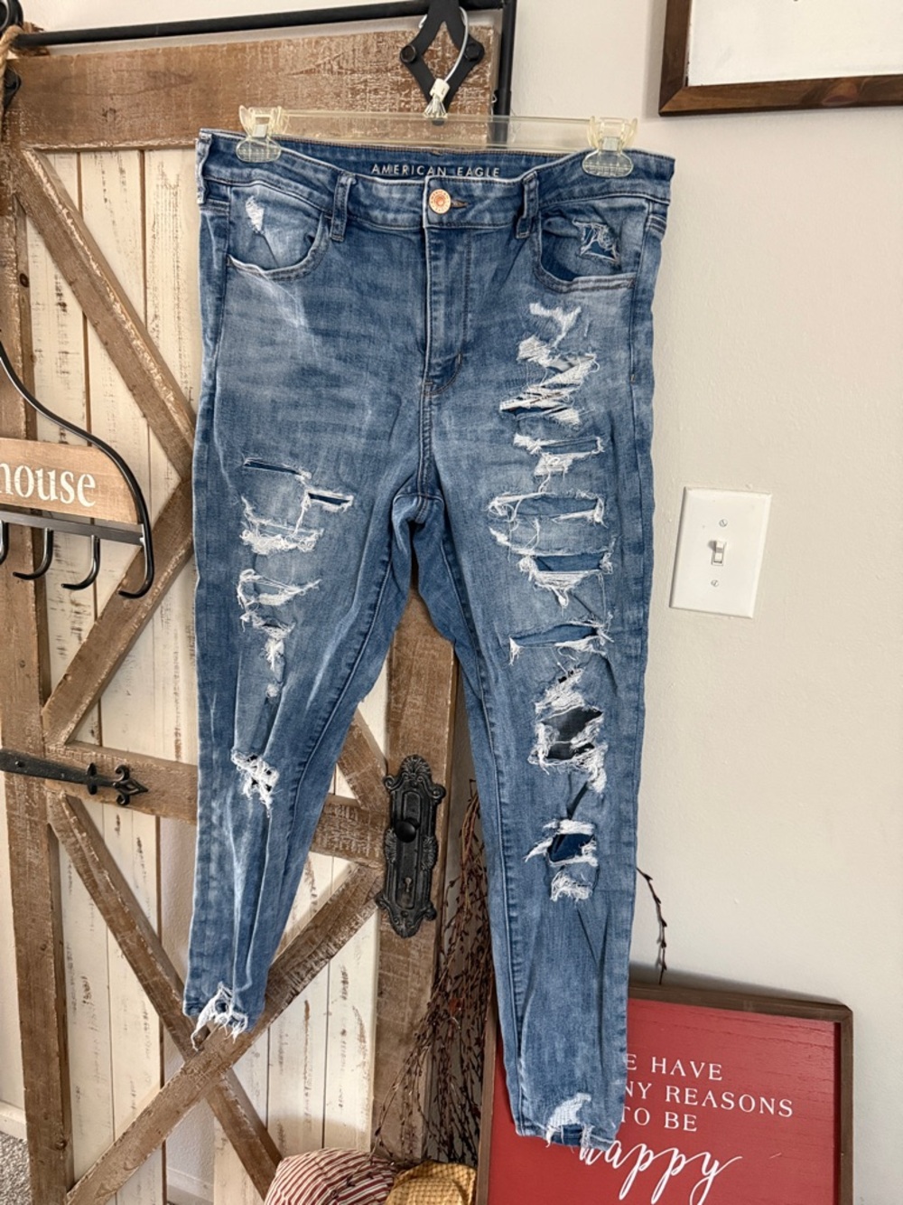 American Eagle Outfitters Women's Ripped Medium Blue Skinny Jeans